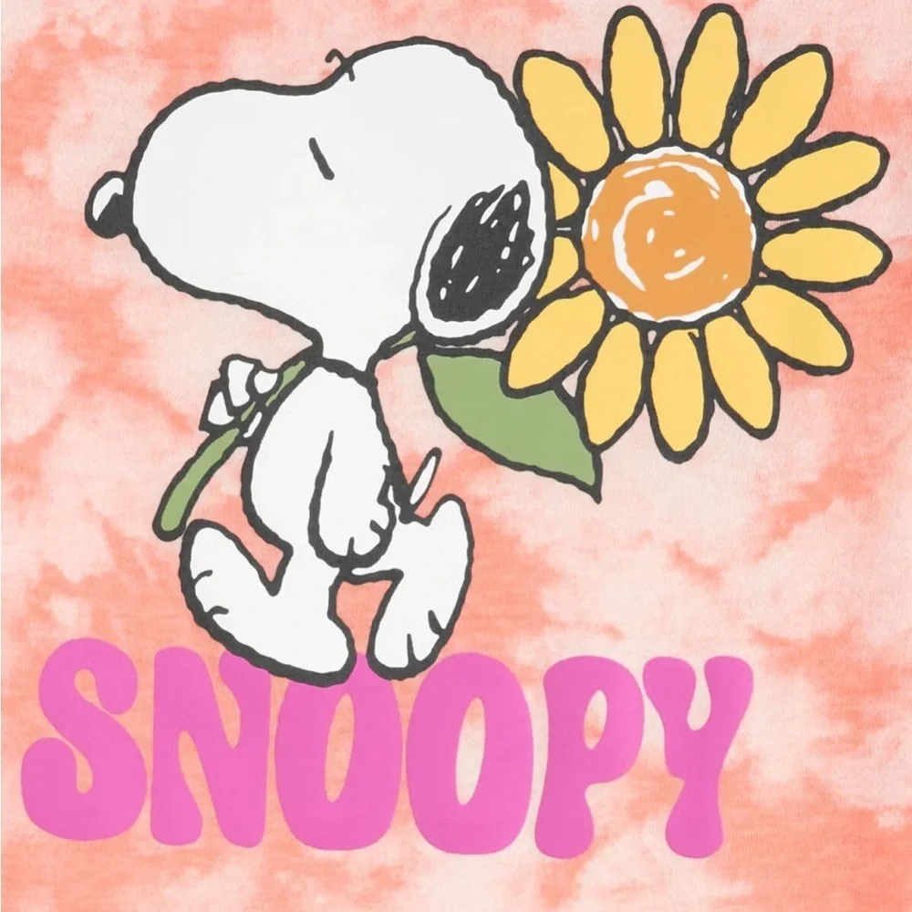 Snoopy with Sunflower Boxy Fit Graphic Tee Peach Acid Wash size 5 Spellout